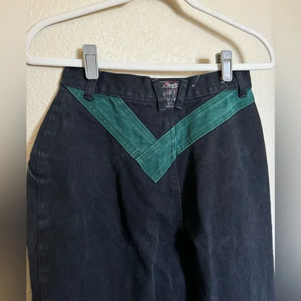 Vintage Blaze Equestrian Bareback‎ Riding Jeans Sz 26 Black Green Colorblock - Image 2