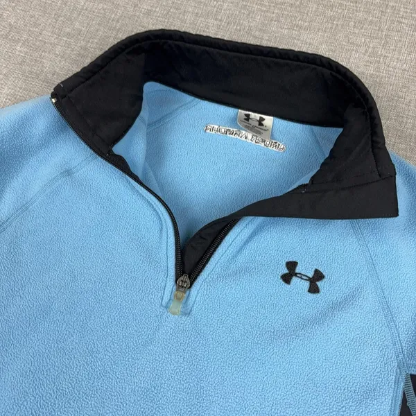 Under Armour Sweatshirt Womens Small Blue Black 1/4 Zip Fleece Pullover Pockets - Image 2