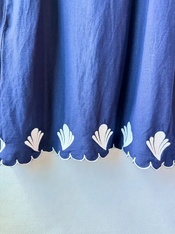Calypso St. Barth Navy Linen Blend Scallop Hem‎ Shell Dress Small Coastal Boho - Image 3