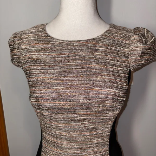 MOUILINETTE SOEURS Anthropologie Tweed Sheath Dress‎ Cap Sleeve Black Paneled - Image 2