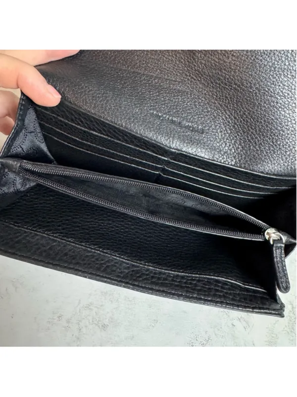 Women's Michael Kors Pebbled Leather Fulton Continental Flap Wallet Black - Image 5