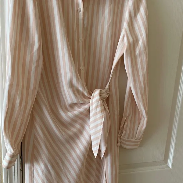 Alex Marie Cream and Blush Striped Wrap Shirt Dress - Image 3