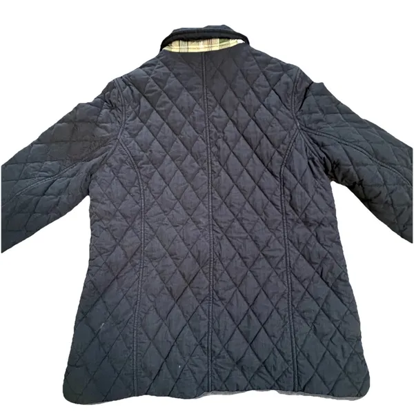 LL Bean‎ Vintage Quilted Riding Jacket Plaid Lined Black Women's Large Buttons - Image 8