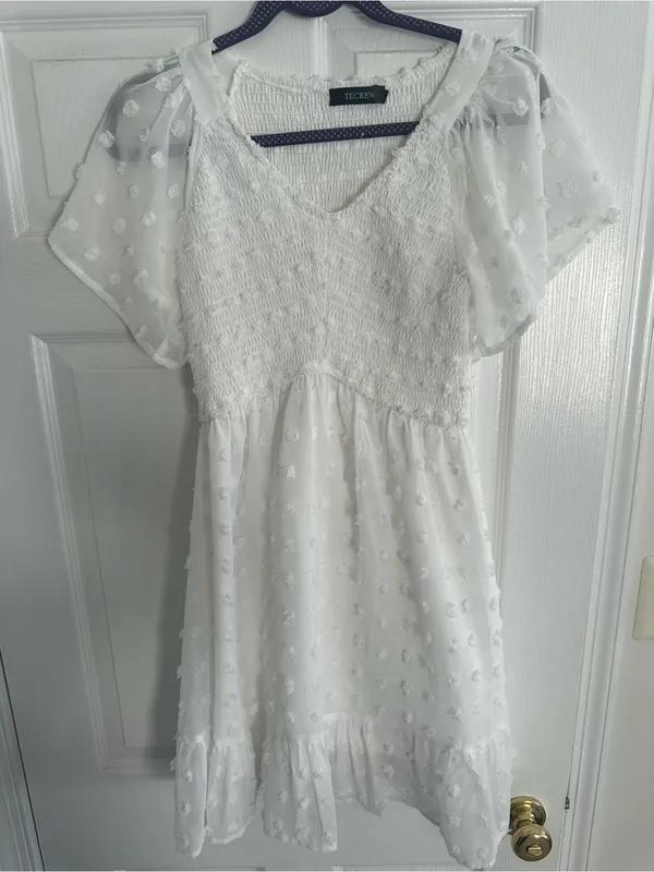 White Bridal Wedding event Smocked Bodice Women’s Mini Dress nwot size small - Image 2