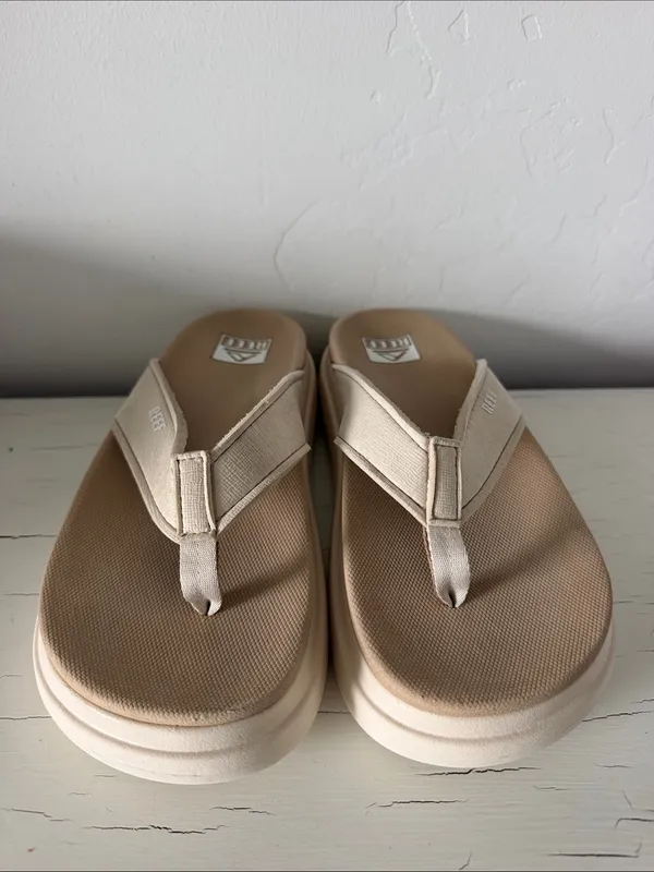 REEF Cushion Bondi Platform Flip Flops Women’s 7 Vintage Oasis Tan Cream Sandals - Image 3