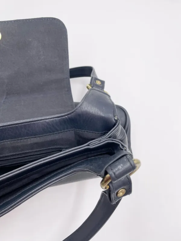 American Vintage Vintage Navy Blue Faux Leather Shoulder Bag Purse Double Handles Minimalist 90s - Image 6