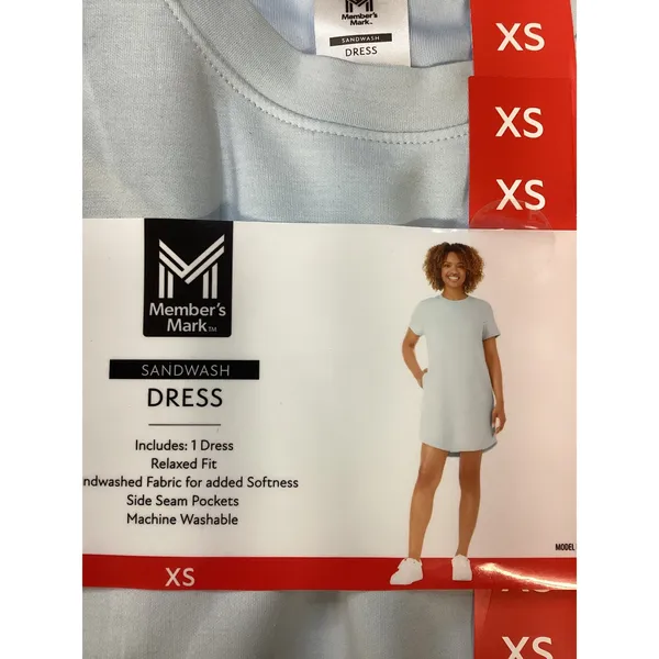 Member's Mark Womens Sandwash Dress XS Light Blue Short Sleeve Pockets New‎ - Image 2