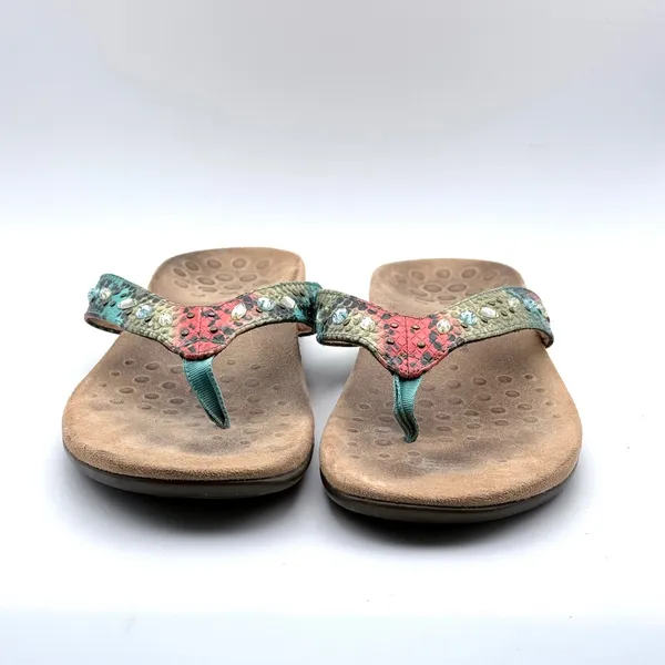 Vionic Lucia Flip Flop Women Size 11 Multicolor Snakeskin Rhinestone Orthotic - Image 3