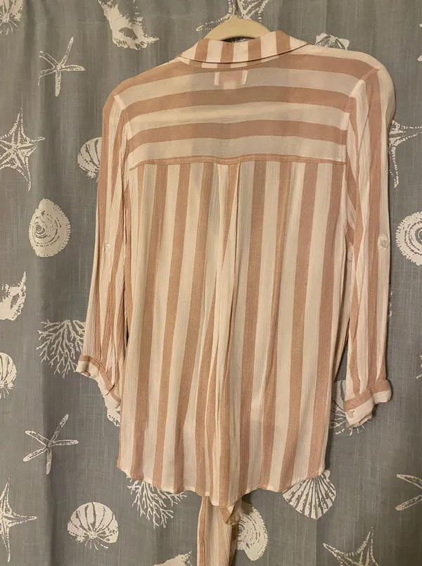 Stitch Fix Pink & White Striped Button Up Shirt - Image 3