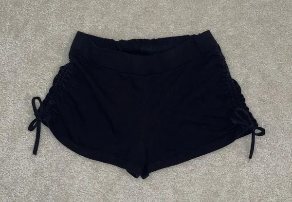 Drawstring Ruched Black Booty Shorts - Image 3