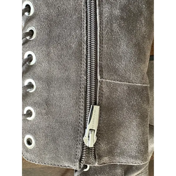Vince Camuto Grey Suede Lace-Up‎ Block Heel Booties - Size 7.5M - Image 6