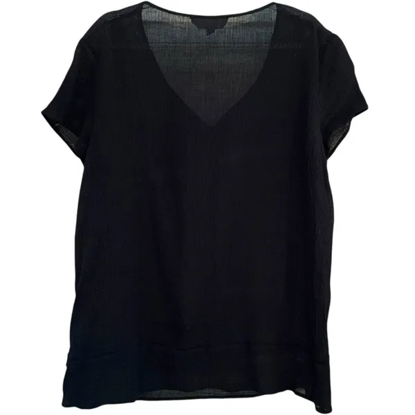 Vince Camuto Short Sleeve Top, Tunic Blouse Womens Size Medium Black - Image 2