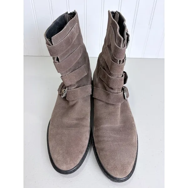 Stuart Weitzman Taupe Suede Multi Buckle Moto Ankle Boots U274026 Womens 6.5 M‎ - Image 2