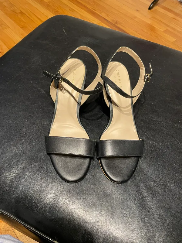 Cole Haan Josie Leather Ankle Strap Chunky Block Heeled Kitten Sandals - Image 2