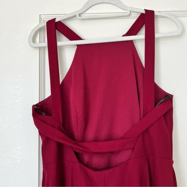 Dessy Collection High-Neck Backless Crepe Trumpet Gown In Burgundy NWT - Image 6