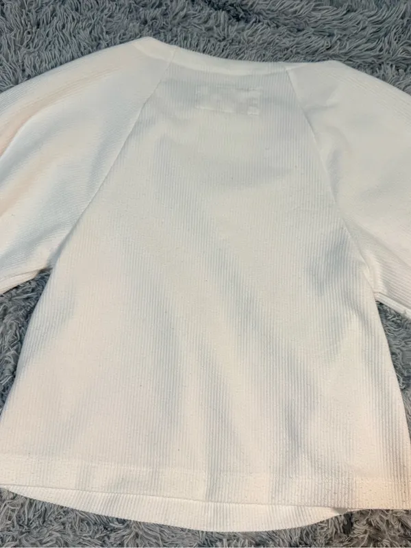 Anthropologie Maeve White Puff Sleeve Ribbed Top - Image 4