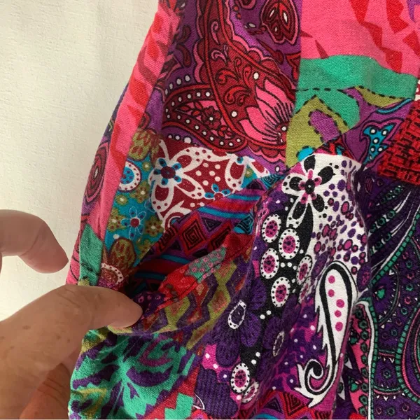 Multicolor Patchwork cropped overalls size XL paisley art funky hippie - Image 6