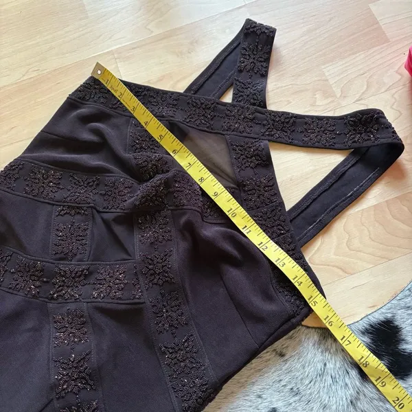 Vintage Cache Brown Dress Bronze Beading Mesh Cutouts Size 8 Formal‎ - Image 7