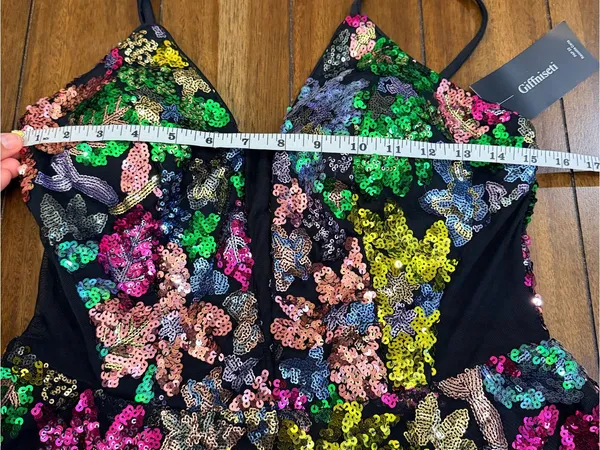 NWT Giffniseti Floral Sequin Mini Dress Size M Lace Up Corset Back Party - Image 6