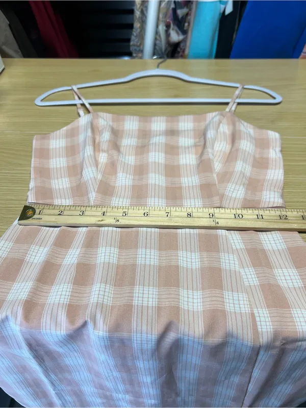 BP Peach Plaid Mini Dress XS Spaghetti‎ Strap Lightweight Back Zip - Image 11