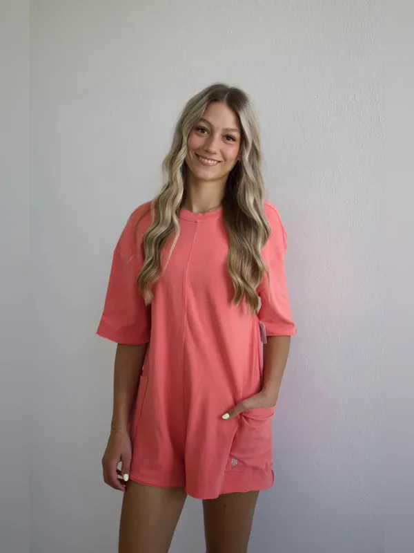 NWT FREE PEOPLE MOVEMENT Hot Shot Tee Romper - Hibiscus $60 MSRP - Image 5
