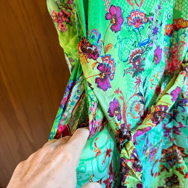 Sakkas Fits a Large‎ Floral Paisley High-Low Shirt Dress Green Boho OS1650 - Image 5
