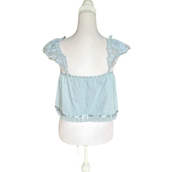 Anthropologie Tiny Daphne Lace Tank Blue Flutter Strap Womens Size Medium - Image 4