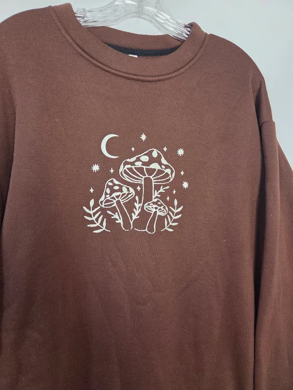 Chocolate Brown Mushroom Sweatshirt Oversized Cozy Goblincore Forest Grunge XL - Image 2