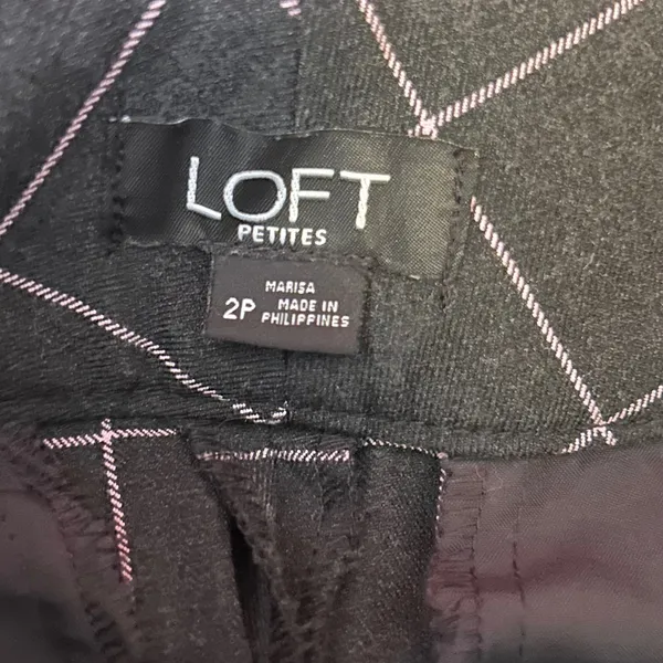 LOFT‎ Petite Marisa Pants Charcoal Grey Pink Plaid Straight Leg Casual Size 2P - Image 7