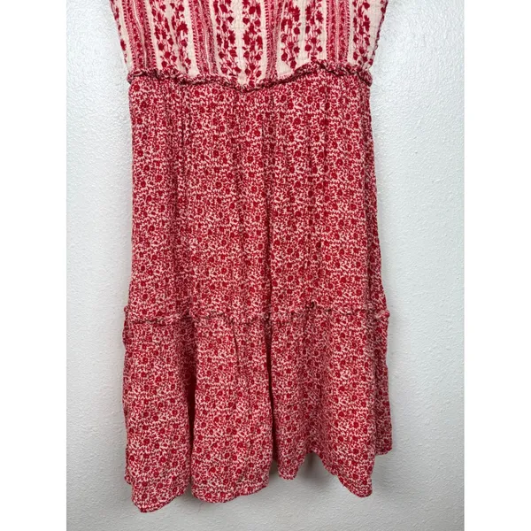 Sim & Sam Mini‎ Dress Womens XS Red Floral Ruffle Smocked Tiered Boho Babydoll - Image 2
