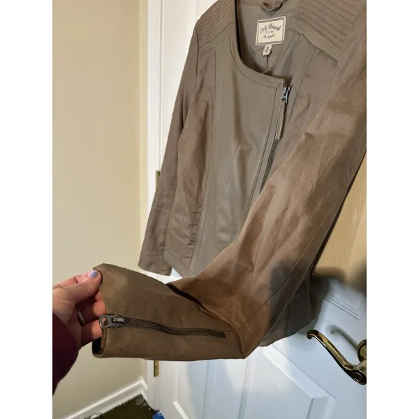 Lucky Brand Tan Lamb Leather Moto Jacket Asymmetrical Zip M Biker Quiet Luxury - Image 6
