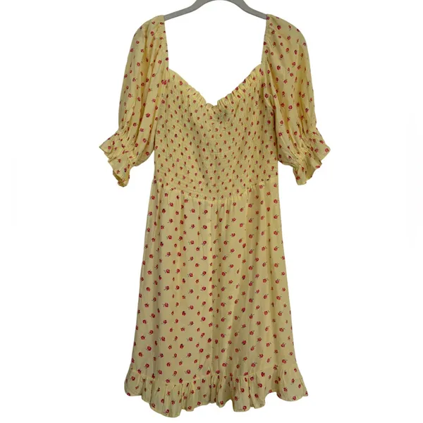 Faithfull the Brand Puff Sleeve Yellow Floral Sage Mini Dress Size Large - Image 5