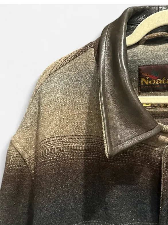 Vintage Southwestern Wool Blend Barn Coat Genuine Leather Collar L - Image 6