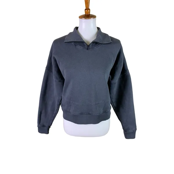 Outdoor Voices Charcoal Gray Quarter Zip Oversized Pullover Sweatshirt Small - Image 2