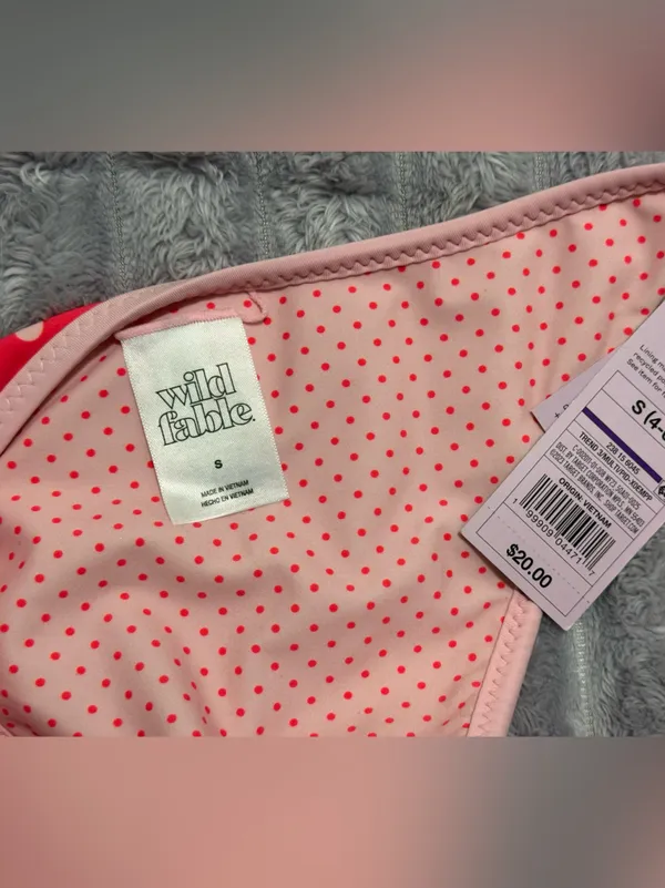 wild fable Red Polka Dot Bikini Bottom with Light Pink Trim - Image 3