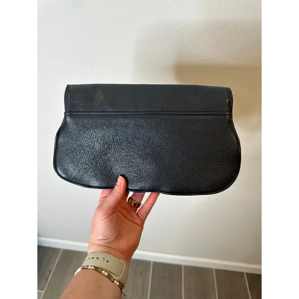 Tory Burch Black Leather Clutch‎ Gold Logo - Image 6
