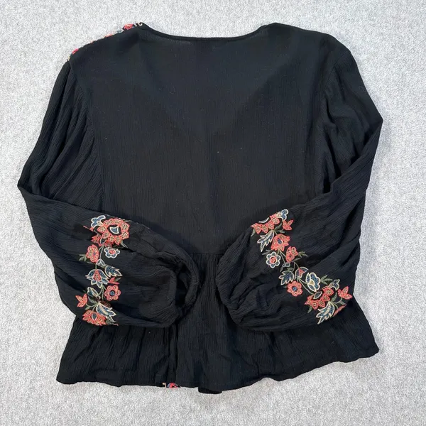 American Eagle Peasant V-Neck Top Size X-Small Embroidered Gauzy Balloon Sleeve - Image 7