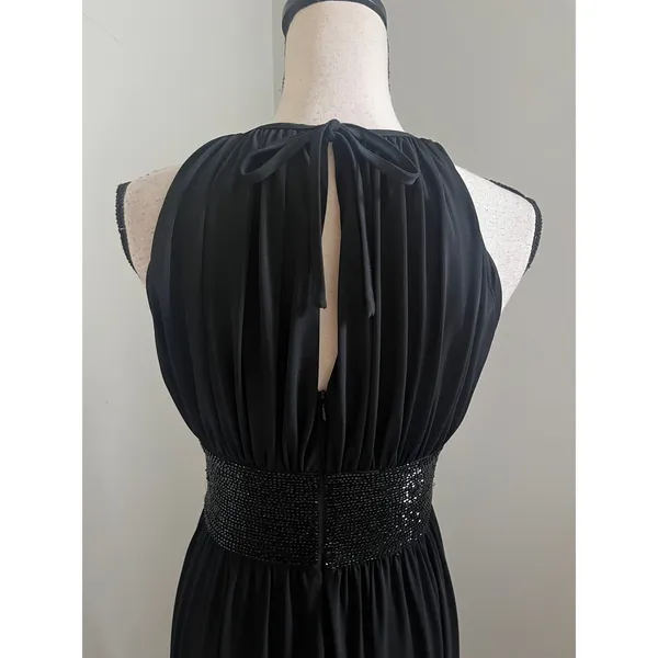 Black Beaded Waist Cocktail Dress 6 Halter Keyhole‎ LBD Elegant Glam Minimalist - Image 15