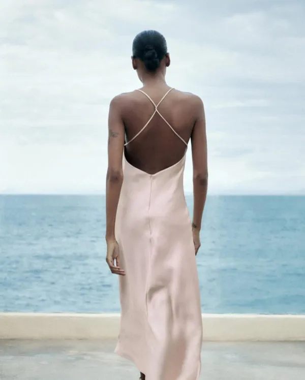 Zara maxi midi dress wedding dusty rose satin effect slip party evening - Image 7
