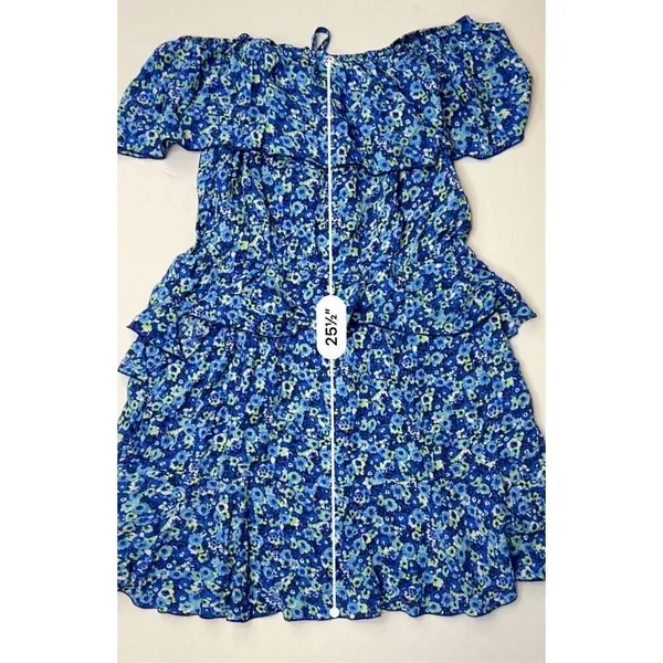 Zara Tiered Blue Floral Off the Shoulder Jumpsuit Romper MEDIUM Preppy‎ Ruffles - Image 11