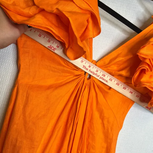 VTCH Vicky Tcherassi Orange Linen Ruffle V-Neck Midi Dress Made in Colombia S - Image 5
