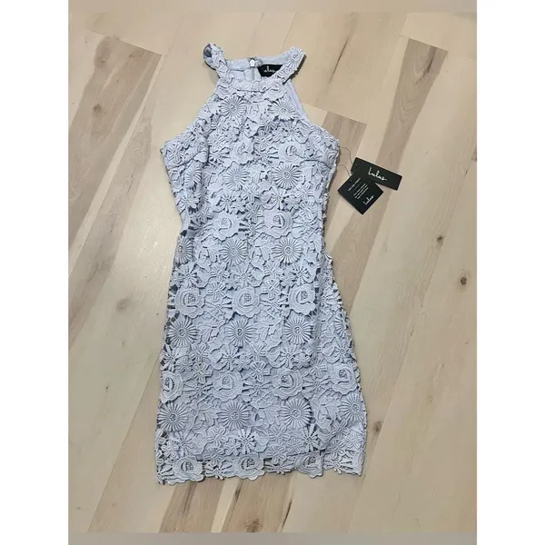 Lulus NWT Women Small Powder Baby Blue Lace Mini Dress Romantic Dainty Coquette - Image 4