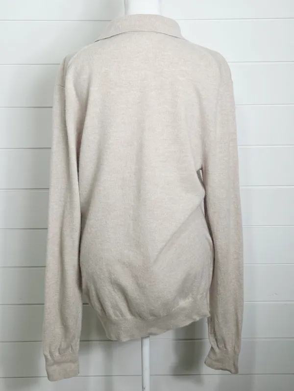 Reiss 100% Wool Cream V-Neck Collared Casual Sweater Size L - Image 2