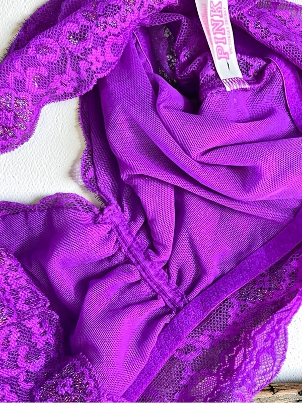 PINK Victoria's Secret Purple Lace Bralette Size Medium - Image 14