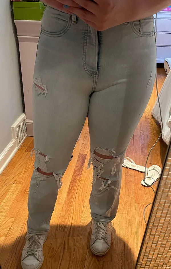 Express Super High Waisted Ripped 90s Bootcut Jeans - Image 4