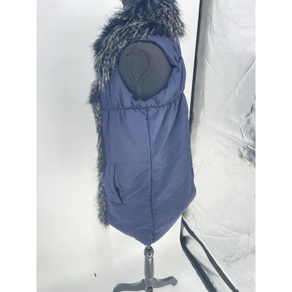 Soft Surroundings Women's Faux Fur Puffer Vest Jacket‎ Blue Size L - Image 6