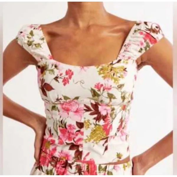 Abercrombie & Fitch Floral Linen Blend Smocked Corset Top‎ Size Small Coquette - Image 2
