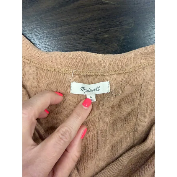 Madewell Ribbed Button-Front Cardigan – Tan/Camel – Size Large - Image 2