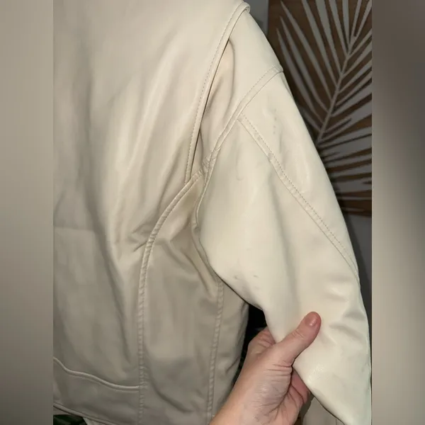 Good American Oversized Faux‎ Leather Moto Jacket- White Womens XXS - Image 6
