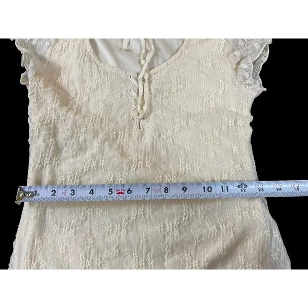 KIRIOUS Lace Up Midi Dress Cream Boho Sheer Lace Textured Slit Festival Beach S - Image 12